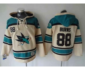 nhl jerseys san jose sharks #88 burns cream-blue[pullover hooded sweatshirt]
