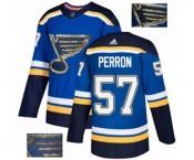 Adidas St. Louis Blues #57 David Perron Authentic Royal Blue Fashion Gold NHL Jersey