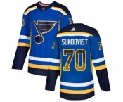 Adidas St. Louis Blues #70 Oskar Sundqvist Authentic Blue Drift Fashion NHL Jersey