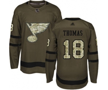 Men's Blues #18 Robert Thomas Green Salute to Service Stitched Hockey Jersey