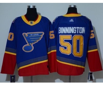 Men's Blues #50 Jordan Binnington Blue Red Authentic 2019 Heritage Stitched Hockey Jersey