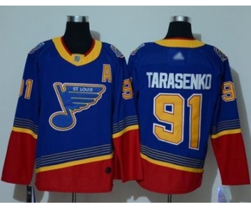 Men's Blues #91 Vladimir Tarasenko Blue Red Authentic 2019 Heritage Stitched Hockey Jersey