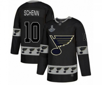 Men's St. Louis Blues #10 Brayden Schenn Authentic Black Team Logo Fashion 2019 Stanley Cup Champions Hockey Jersey