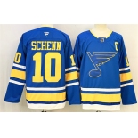 Men's St. Louis Blues #10 Brayden Schenn Blue 2025 With C Patch Stitched Hockey Jersey Men's St. Louis Blues #10 Brayden Schenn Blue 2025 With C Patch Stitched Hockey Jersey