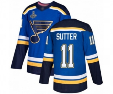 Men's St. Louis Blues #11 Brian Sutter Authentic Royal Blue Home 2019 Stanley Cup Champions Hockey Jersey