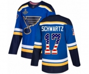 Men's St. Louis Blues #17 Jaden Schwartz Authentic Blue USA Flag Fashion 2019 Stanley Cup Champions Hockey Jersey