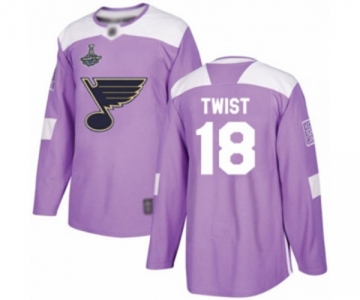 Men's St. Louis Blues #18 Tony Twist Authentic Purple Fights Cancer Practice 2019 Stanley Cup Champions Hockey Jersey