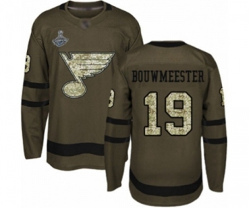 Men's St. Louis Blues #19 Jay Bouwmeester Authentic Green Salute to Service 2019 Stanley Cup Champions Hockey Jersey