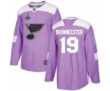Men's St. Louis Blues #19 Jay Bouwmeester Authentic Purple Fights Cancer Practice 2019 Stanley Cup Champions Hockey Jersey