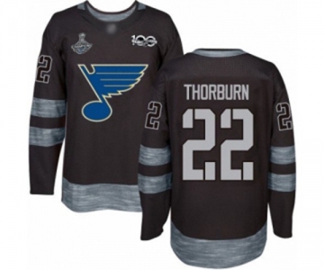 Men's St. Louis Blues #22 Chris Thorburn Authentic Black 1917-2017 100th Anniversary 2019 Stanley Cup Champions Hockey Jersey