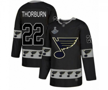 Men's St. Louis Blues #22 Chris Thorburn Authentic Black Team Logo Fashion 2019 Stanley Cup Champions Hockey Jersey