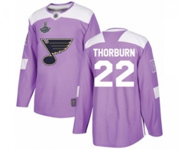 Men's St. Louis Blues #22 Chris Thorburn Authentic Purple Fights Cancer Practice 2019 Stanley Cup Champions Hockey Jersey