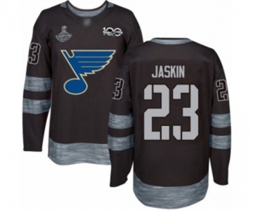 Men's St. Louis Blues #23 Dmitrij Jaskin Authentic Black 1917-2017 100th Anniversary 2019 Stanley Cup Champions Hockey Jersey