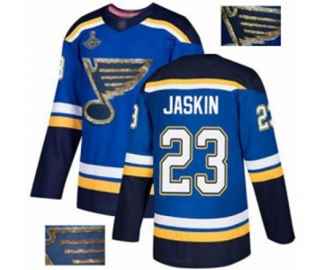 Men's St. Louis Blues #23 Dmitrij Jaskin Authentic Royal Blue Fashion Gold 2019 Stanley Cup Champions Hockey Jersey