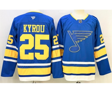 Men's St. Louis Blues #25 Jordan Kyrou Blue 2025 Stitched Hockey Jersey