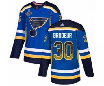 Men's St. Louis Blues #30 Martin Brodeur Authentic Blue Drift Fashion 2019 Stanley Cup Champions Hockey Jersey