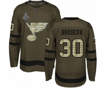 Men's St. Louis Blues #30 Martin Brodeur Authentic Green Salute to Service 2019 Stanley Cup Champions Hockey Jersey