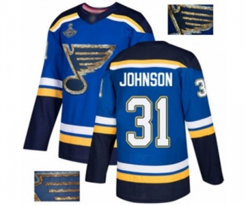 Men's St. Louis Blues #31 Chad Johnson Authentic Royal Blue Fashion Gold 2019 Stanley Cup Champions Hockey Jersey