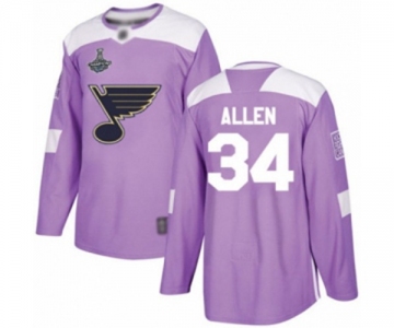 Men's St. Louis Blues #34 Jake Allen Authentic Purple Fights Cancer Practice 2019 Stanley Cup Champions Hockey Jersey
