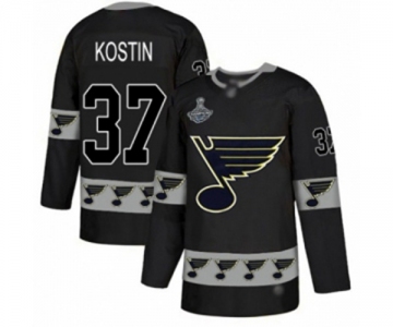 Men's St. Louis Blues #37 Klim Kostin Authentic Black Team Logo Fashion 2019 Stanley Cup Champions Hockey Jersey