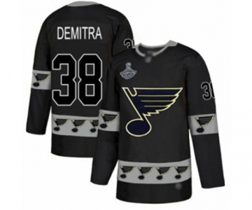 Men's St. Louis Blues #38 Pavol Demitra Authentic Black Team Logo Fashion 2019 Stanley Cup Champions Hockey Jersey