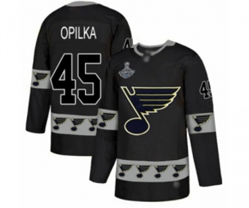 Men's St. Louis Blues #45 Luke Opilka Authentic Black Team Logo Fashion 2019 Stanley Cup Champions Hockey Jersey