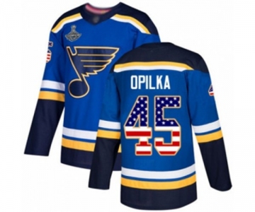 Men's St. Louis Blues #45 Luke Opilka Authentic Blue USA Flag Fashion 2019 Stanley Cup Champions Hockey Jersey