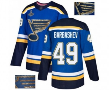 Men's St. Louis Blues #49 Ivan Barbashev Authentic Royal Blue Fashion Gold 2019 Stanley Cup Champions Hockey Jersey