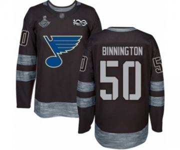 Men's St. Louis Blues #50 Jordan Binnington Authentic Black 1917-2017 100th Anniversary 2019 Stanley Cup Champions Hockey Jersey