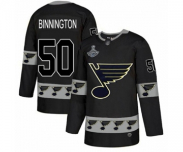 Men's St. Louis Blues #50 Jordan Binnington Authentic Black Team Logo Fashion 2019 Stanley Cup Champions Hockey Jersey