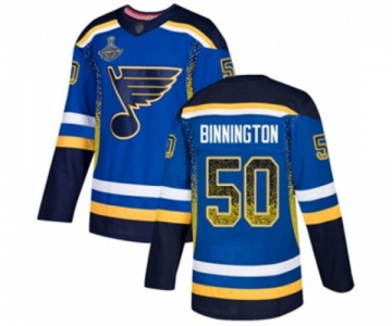 Men's St. Louis Blues #50 Jordan Binnington Authentic Blue Drift Fashion 2019 Stanley Cup Champions Hockey Jersey