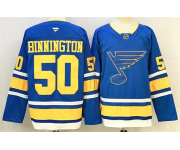 Men's St. Louis Blues #50 Jordan Binnington Blue 2025 Stitched Hockey Jersey