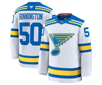 Men's St. Louis Blues #50 Jordan Binnington White 2024-25 Away Stitched Hockey Jersey