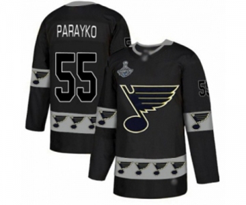 Men's St. Louis Blues #55 Colton Parayko Authentic Black Team Logo Fashion 2019 Stanley Cup Champions Hockey Jersey