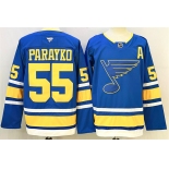 Men's St. Louis Blues #55 Colton Parayko Blue 2025 With A Patch Stitched Hockey Jersey