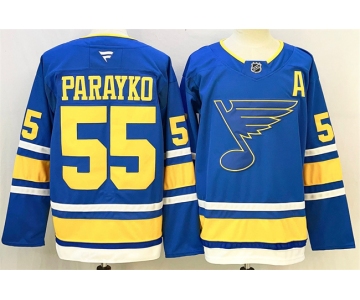Men's St. Louis Blues #55 Colton Parayko Blue 2025 With A Patch Stitched Hockey Jersey