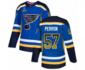 Men's St. Louis Blues #57 David Perron Authentic Blue Drift Fashion 2019 Stanley Cup Champions Hockey Jersey