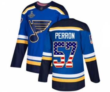 Men's St. Louis Blues #57 David Perron Authentic Blue USA Flag Fashion 2019 Stanley Cup Champions Hockey Jersey