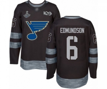 Men's St. Louis Blues #6 Joel Edmundson Authentic Black 1917-2017 100th Anniversary 2019 Stanley Cup Champions Hockey Jersey