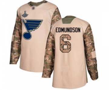 Men's St. Louis Blues #6 Joel Edmundson Authentic Camo Veterans Day Practice 2019 Stanley Cup Champions Hockey Jersey