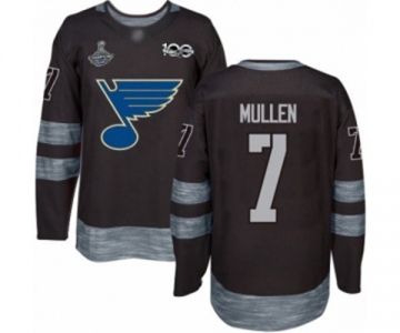 Men's St. Louis Blues #7 Joe Mullen Authentic Black 1917-2017 100th Anniversary 2019 Stanley Cup Champions Hockey Jersey