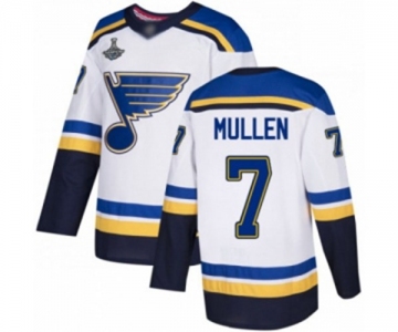 Men's St. Louis Blues #7 Joe Mullen Authentic White Away 2019 Stanley Cup Champions Hockey Jersey