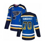 Men's St. Louis Blues #70 Oskar Sundqvist Authentic Blue Drift Fashion 2019 Stanley Cup Champions Hockey Jersey