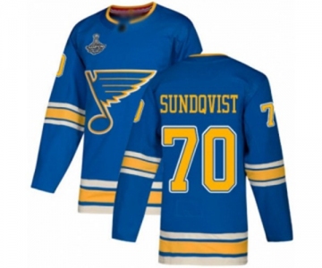 Men's St. Louis Blues #70 Oskar Sundqvist Authentic Navy Blue Alternate 2019 Stanley Cup Champions Hockey Jersey