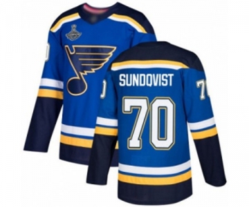 Men's St. Louis Blues #70 Oskar Sundqvist Authentic Royal Blue Home 2019 Stanley Cup Champions Hockey Jersey