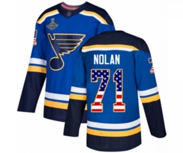 Men's St. Louis Blues #71 Jordan Nolan Authentic Blue USA Flag Fashion 2019 Stanley Cup Champions Hockey Jersey