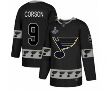Men's St. Louis Blues #9 Shayne Corson Authentic Black Team Logo Fashion 2019 Stanley Cup Champions Hockey Jersey