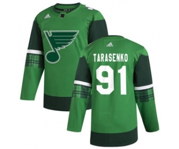 Men's St. Louis Blues #91 Vladimir Tarasenko 2020 St. Patrick's Day Stitched Hockey Jersey Green