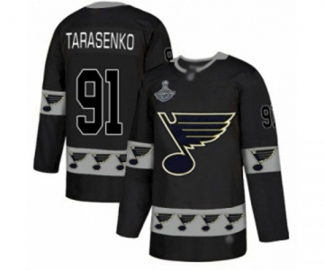 Men's St. Louis Blues #91 Vladimir Tarasenko Authentic Black Team Logo Fashion 2019 Stanley Cup Champions Hockey Jersey