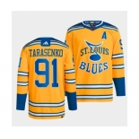 Men's St. Louis Blues #91 Vladimir Tarasenko Yellow 2022-23 Reverse Retro Stitched Jersey